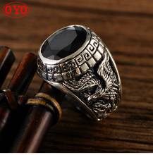 s925 sterling silver vintage Thai silver domineering dragon and phoenix obsidian ring trendy male personality silver ring 2024 - buy cheap