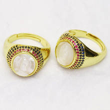 5 pçs zircônia anéis de metal cor de ouro zircão branco escudo jesus jóias anéis de jóias presente para mulher jóias presente 8303 2024 - compre barato