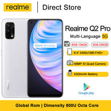 Realme-smartphone q2 pro 5g, 6.4 inhs, fhd + dimensity, 800u, octa core, 48mp, ia, câmera quad, 4300mah, 65w, carregador rápido 2024 - compre barato