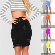 Women Fashion High Waist Bandage Ripped Hole Denim Skirts Office Ladies Knee Length Jeans Pencil Skirt 2024 - buy cheap