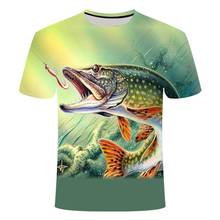 Мужская футболка с 3D принтом «рыба на открытом воздухе», повседневные короткие топы с воротником 0, летняя футболка для рыбалки, 2019 2024 - купить недорого