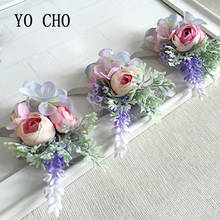 YO CHO-brazalete de rosas para damas de honor, ramillete de boda, alfileres de novio, broche de cinta, ramillete de muñeca, pulsera de flores 2024 - compra barato