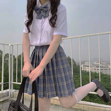 Summer New Japanese College Wind JK Uniforms Short Sleeve Students White Shirt + High-Waisted Plaid Pleated Skirt Suit Female 2024 - buy cheap