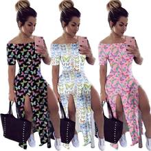 DPSDE 2020 fashion hot sale reduction of age hip hop style long dress short sleeve card shoulder printed floor-length dresses 2024 - buy cheap