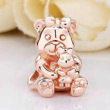 Original Rose Dora Bear With Her Sweet Bow And Adorable Baby Beads Fit 925 Sterling Silver Charm Bracelet Diy Jewelry 2024 - buy cheap