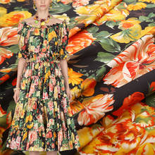 Tela de algodón con estampado de flores para mujer, 100x145cm, Rosa naranja, costura artesanal para vestido de verano 2024 - compra barato