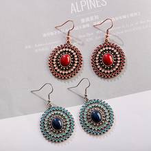 Pendientes Vintage bohemios para mujer, aretes huecos redondos de color rojo y azul, joyería étnica, pendientes de gota 2024 - compra barato