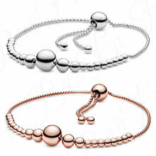 Baofu New 925 Sterling Silver Bracelet Smooth Round Beads Connected Adjustable Suitable For Ladies Bracelet DIY Jewelry 2024 - buy cheap