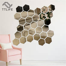 Adesivo de parede espelho hexagonal acrílico 3d, 24/48 peças, removível, faça você mesmo, arte, decalques de parede, quarto, folha, decoração de casa 2024 - compre barato