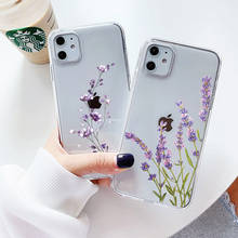 Funda de teléfono Simple con flor de lavanda para iPhone, carcasa de TPU transparente y suave para iPhone 12 Pro Max Mini XR X XS 11 Pro Max SE 2020 7 8 6 6S Plus 5 5S 2024 - compra barato