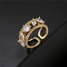 Ins Tide-anillo de boda de zirconia cúbica para mujer, sortija abierta de cristal de lujo, diseño único, Color dorado, tamaño ajustable, joyería de compromiso 2024 - compra barato