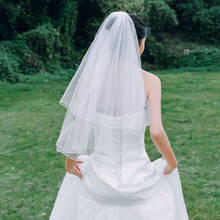 Véu de noiva com pente, branco, de marfim, com duas camadas, welon, acessórios de casamento, curto, voile, mariage 2024 - compre barato