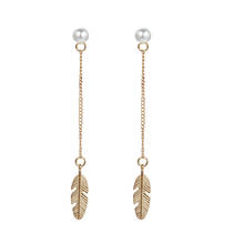 Personality Long Style Pearl-Like Stud Earrings Fashion Feather And leaves Earrings Women Earrings Jewelry 2024 - buy cheap