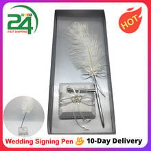 Wedding Guest Book Signing Pen Feather Quill Sign Pen with Holder Wedding Signature Pen Set Table Decoration Wedding Supplies 2024 - buy cheap