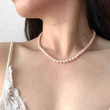 Collar de perlas de concha elegante para mujer, cadena de plata de ley 925, temperamento clásico, boda, Preal rosa, 6mm 2024 - compra barato