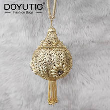 DOYUTIG Indian Women's Bright Gold Hand-Made Beaded Wedding Evening Handbag Female Short Tassels Metal Clutches For Party F835 2024 - buy cheap