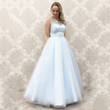 High Quality Scoop 2019 Light Sky Blue Prom Ball Gown Real Photos Tulle Lace Up Long Crystal Beaded Masquerade Quinceanera Dress 2024 - buy cheap