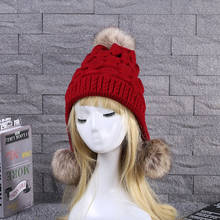 Winter Outdoor Ear Protection Woven Knitted Hats for Women Female Warm Fur Pompom Ball Hat Cap Beanies Bonnet with Ear Flap 2024 - buy cheap