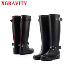 XGRAVITY New Fashion Women Long Rainboots ELegant High Calf Ladies Fashion Rain Boots Red Zipper Lady Rain Shoes Waterproof Shoe 2024 - buy cheap