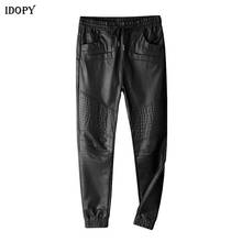 Idopy мужские брюки из искусственной кожи для бега, байкерские шаровары, мотоциклетные брюки из искусственной кожи на молнии с эластичным поясом и шнурком для мужчин 2024 - купить недорого