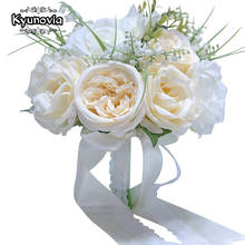 Kyunovia Silk Rose Flowers Ivory Wedding bouquets Bridesmaid Bouquet ramos de damas buque noiva flores Bridel Bouquet GC43 2024 - buy cheap