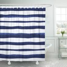 Navy Nautical Retro Marine Grunge Striped Vest Curved Stripes Blue Ocean Shower Curtain Polyester 72 x 72 Inches Set with Hooks 2024 - buy cheap