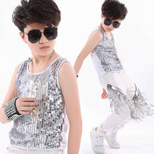 New Hip Hop Costumes Boys Silver Sequined Vest Fringed Pants Kids Street Dance Clothes Jazz Stage Wear Modern Outfit DNV12479 2024 - buy cheap