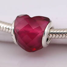 Authentic S925 Silver  DIY Jewelry Fuchsia Shape of Love Rose Red Charm fit Pandora Bracelet Bangle 2024 - buy cheap