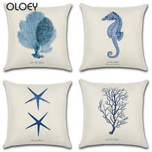 Hand-Painted Marine Coral/Starfish Prints 45*45cm Cushion Cover Linen Throw Pillow Car Home Decoration Decorative Pillowcase 2024 - buy cheap