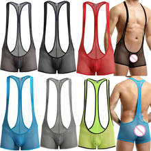 Body masculino de malha transparente, roupa íntima para homens, boxer e shorts de malha 2024 - compre barato