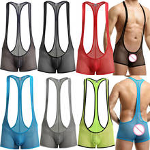 Men Bodysuits Mesh See Through Wrestling Singlets One-Piece Leotard Undershirt Men Bodysuit Jumpsuit Gay Boxer Shorts Underwear 2024 - buy cheap