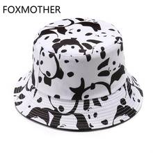 Foxmother chapéu de panda preto e branco, chapéu com estampa de vaca para pescador, boné bob balde para mulheres e homens 2024 - compre barato