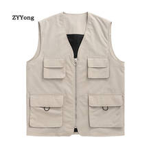 Summer Men Vest Jackets Solid Color Multi-Pocket Fashion Lovers  Streetwear Hip Hop Loose Waistcoat Cool Clothing Outdoor Coat 2024 - buy cheap