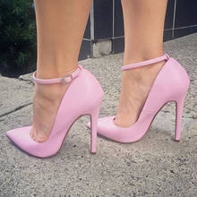 Moraima Snc Newest Pointed Toe High Heel Shoes Pink Leather Ankle Strap Woman Pumps Shallow Stiletto Heels Dress Shoes 2024 - buy cheap