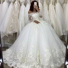 Великолепное дубайское бальное платье, свадебные платья 2020, Vestido De Novia Princesa, с длинным рукавом, с кружевной аппликацией, свадебные платья, свадебное платье 2024 - купить недорого