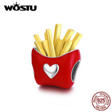 WOSTU Delicious Fries Sterling Silver 925 Beads Red Enamel Charms fit Original Silver Bracelet DIY Jewelry Making DXC1606 2024 - buy cheap