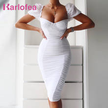 Karlofea Ruched Mesh Elegant Dress Sexy Nightclub Party Dress Female Puff Sleeve Shinny Dresses Ruffles Celebrity Outfits Dress 2024 - buy cheap