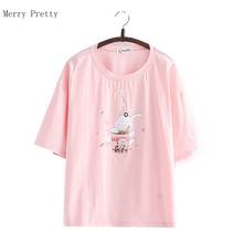 Pink Cartoon Rabbit Print Graphic T-Shirts Women Clothing 2021 Summer Short Sleeve O-neck Korean Fashion Ladies Kawaii Cute Tops 2024 - buy cheap