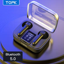 Topk t20 tws bluetooth 5.0 fones de ouvido sem fio fones de ouvido esportivos à prova d' água fones de ouvido com microfone para huawei iphone 2024 - compre barato