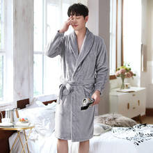 Men's Winter Warm Robes Thicken Plush Shawl Flannel Bathrobe Kimono Home Clothes Male Long Sleeved Robe Coat Peignoir homme Hot 2024 - buy cheap
