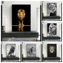 Pintura em tela moderna de leão no escuro, arte e impressões de animais, imagens decorativas de parede, decoração de casa sem moldura 2024 - compre barato