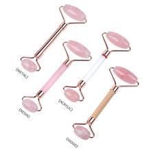 Rolo de massagem facial natural de quartzo rosa, rolo de pedra de cristal, removedor de rugas, massageador facial, ferramenta de elevação de rosto 2024 - compre barato