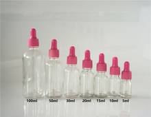 Botella vacía de aceite esencial claro, 5/10/15/20/30/50/100ml, tapa de goma rosa, cubierta cuentagotas, contenedores de vidrio transparente 2024 - compra barato