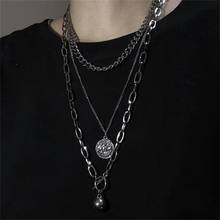 New cool hip hop fashion metal couple three-layer necklace coin metal ball multi-layer women's men's necklace sweater chain 2024 - buy cheap
