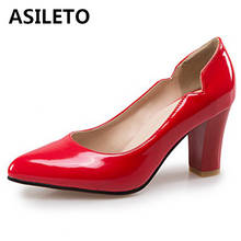 ASILETO 2021 весенние классические лодочки элегантные туфли с заостренным носком в сдержанном стиле, без шнуровки, на 7 см на не сужающемся книзу высоком массивном каблуке; Большие Размеры Большие размеры: 31-47 абрикос красные, черные 2024 - купить недорого
