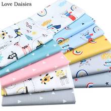 100% Cotton Twill Cartoon WHITE GRAY BLUE YELLOW Rainbow Animals Cat Rabbit  Zoo Tri angle For Kids Bedding Sheet Pillow Apparel 2024 - buy cheap
