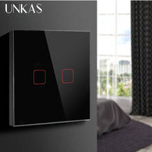 UNKAS LED Lamp Touch Switch EU/UK Standard Glass Panel Switch, 2 Gang 1 Way, AC220V EU Light Wall Touch Screen Switch 2024 - buy cheap