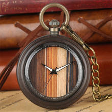 Wood Stripes Dial Ebony Wooden Pendant Pocket Clock Quartz Movement Luminous Hands Display Natural Retro Chain Male Clock Gifts 2024 - buy cheap