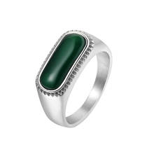 Titanium Ring for Man Men Green Square Stone 316L Stainless Steel Fashion high polish Ring for Boy Wedding marriage Rings 2024 - buy cheap