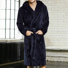 Robe masculino quente para inverno, roupão grosso alongado de pelúcia xale, roupa doméstica, robe de manga comprida 2024 - compre barato